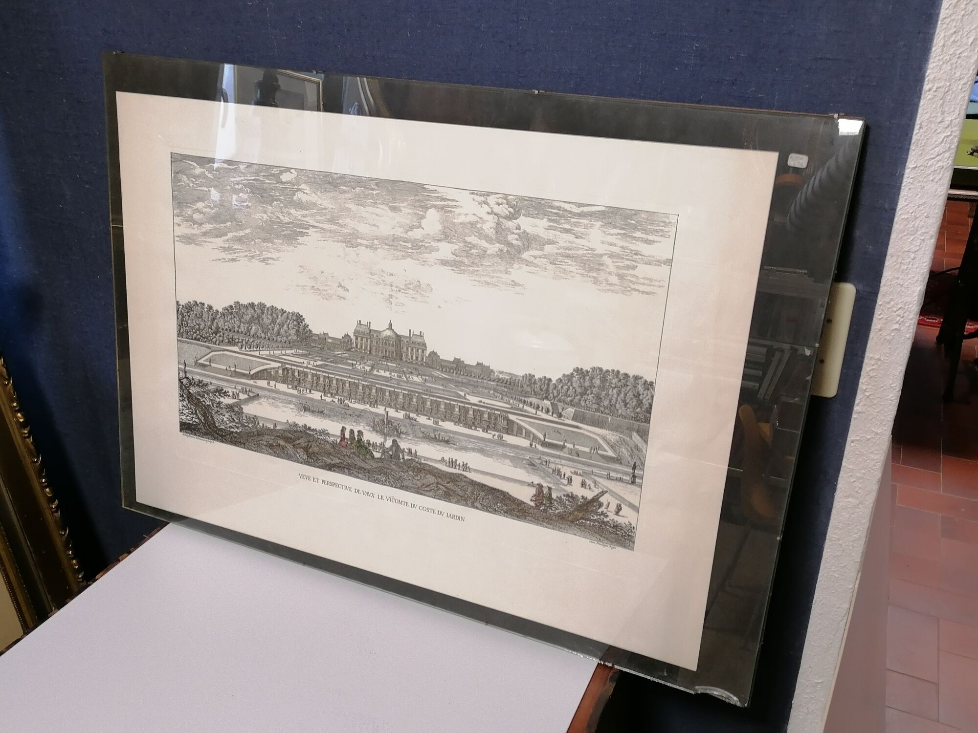 Gravure ancienne architecture et jardin