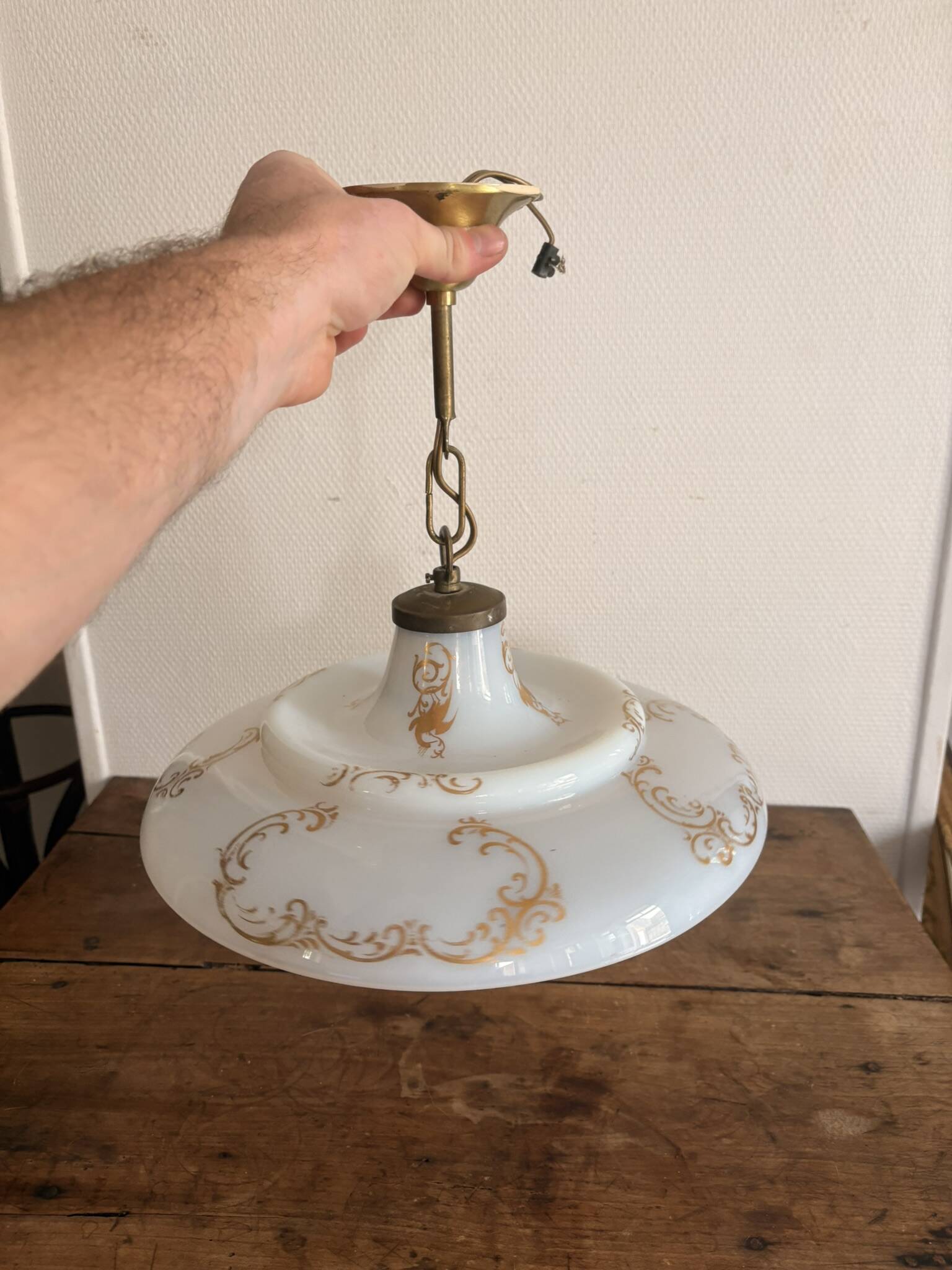 Opaline White Lustre Suspension Brass Gilding Retro Neo Rococo