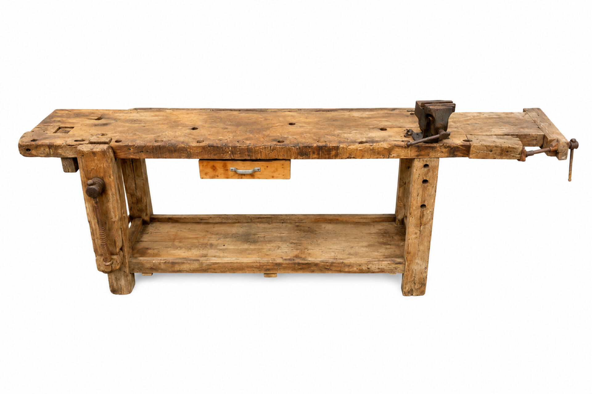 French carpenter's workbench made of solid beech, early 20th century.