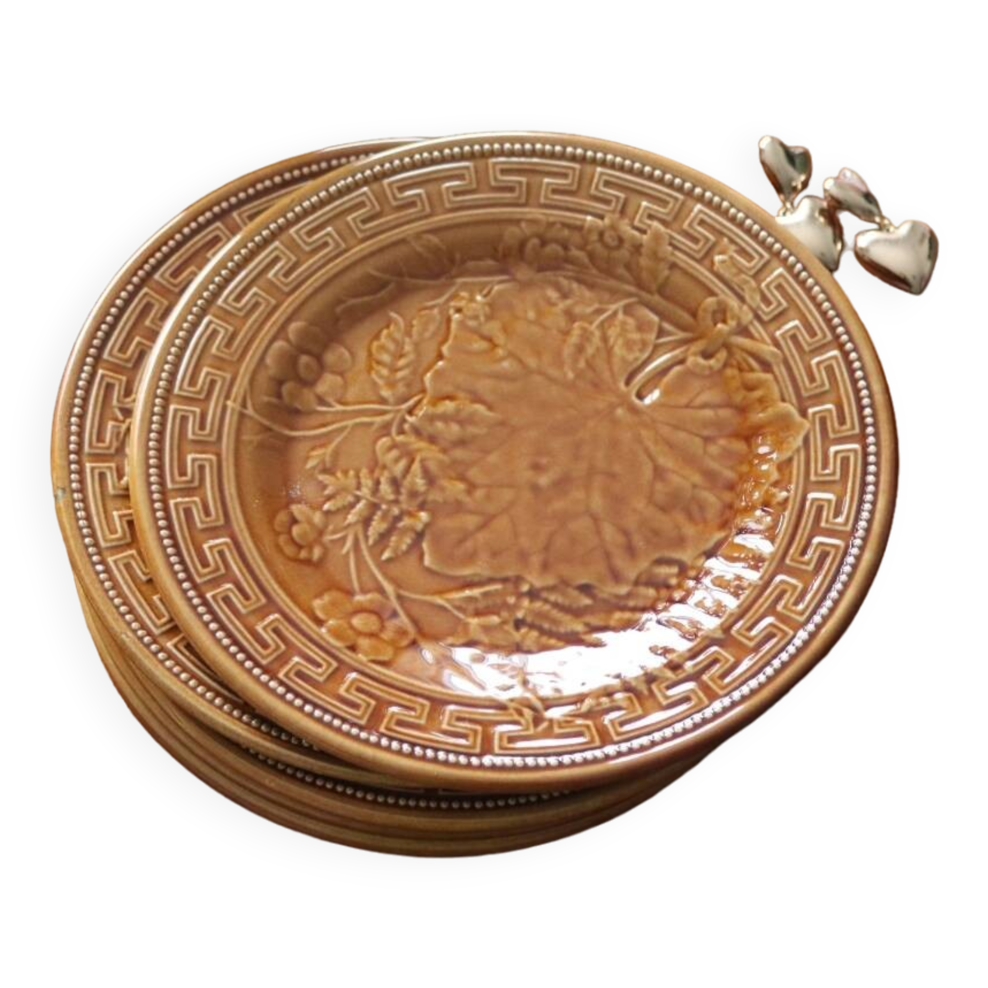 6 dessert plates barbotines leaves giens