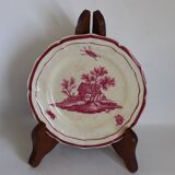 Service Gien "Paysage rose" original 2 plat à gateau + 8 assiette à dessert