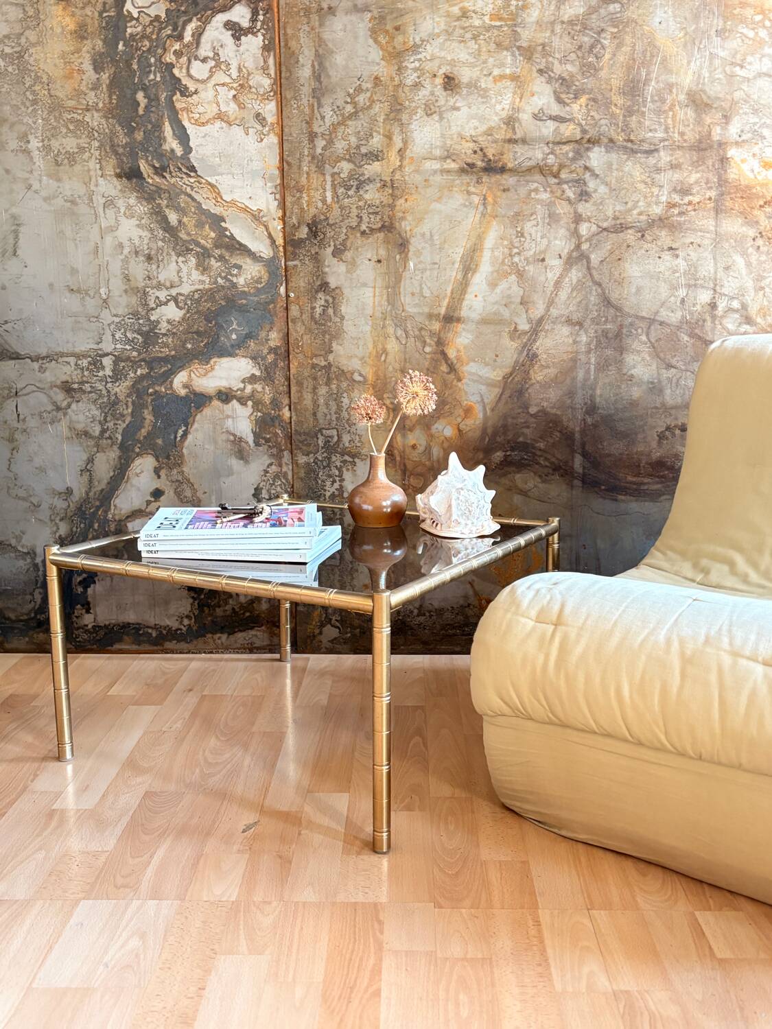 Bamboo coffee table in brass