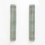Pair of Modern Italian Brass and Murano Glass Textured Light Green Wall Sconce