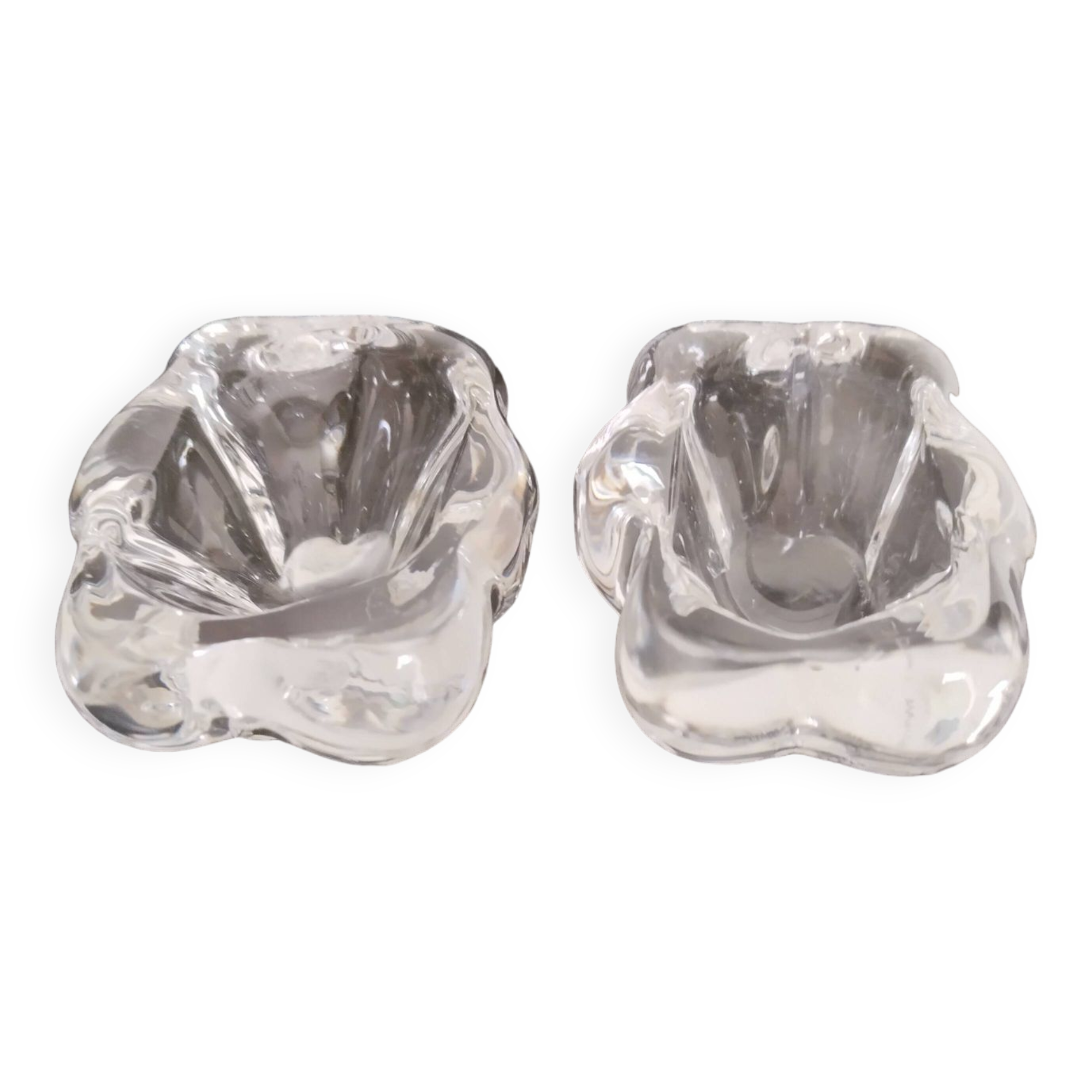 Crystal salt and pepper shakers signed Daum France; antique french