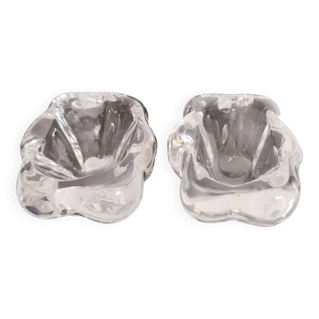 Crystal salt and pepper shakers signed Daum France; antique french
