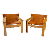 Fauteuil Natura en pin et cuir - Karin Mobring pour Ikea, 1970