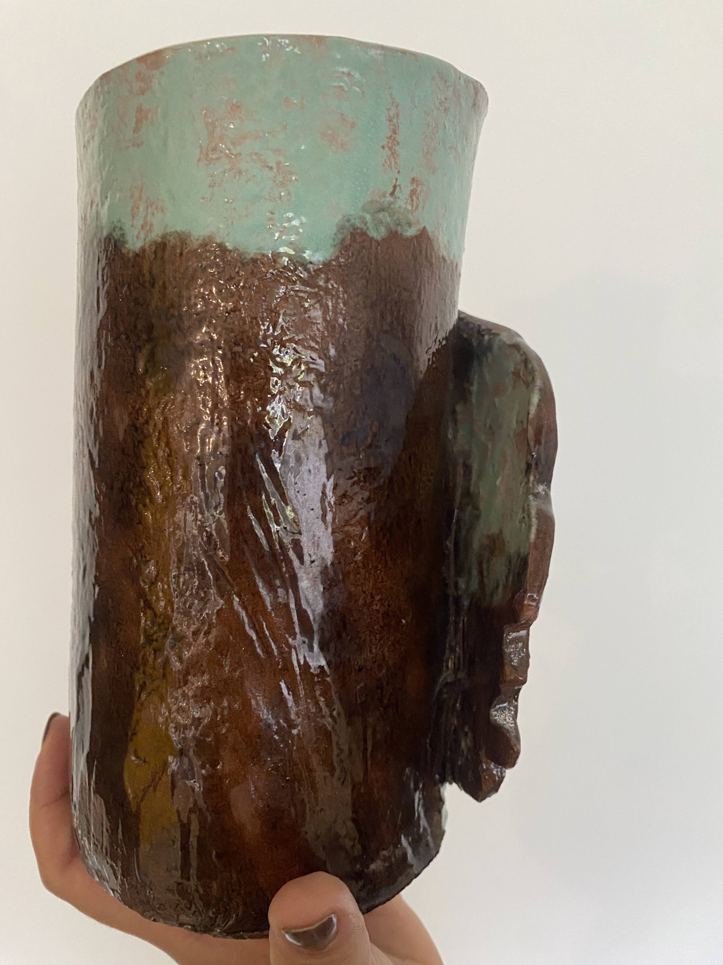 Artist's vase in glazed ceramic – abstract sculptural face