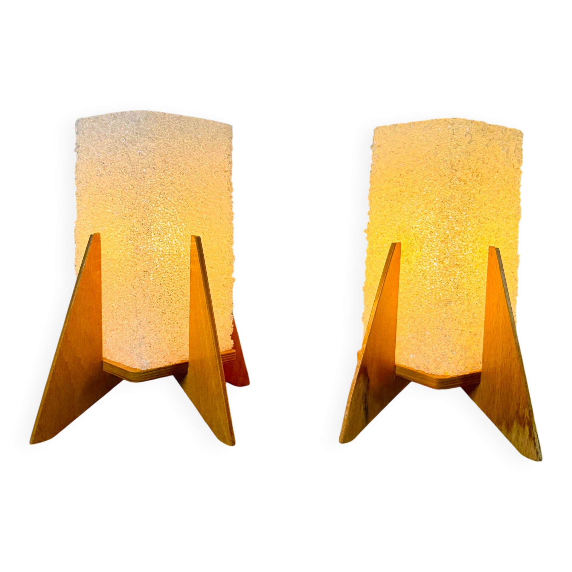 Rocket Desk Lamps In Wood & Glass Crystal By Pokrok Zilina, Poland 1970S