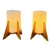 Rocket Desk Lamps In Wood & Glass Crystal By Pokrok Zilina, Poland 1970S