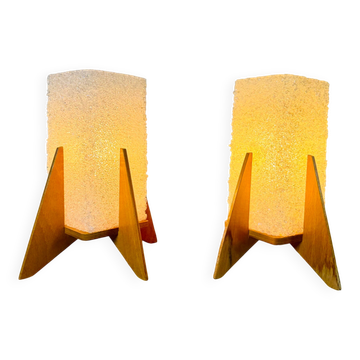 Rocket Desk Lamps In Wood & Glass Crystal By Pokrok Zilina, Poland 1970S