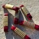 Art Deco knife rests (x6) – Red and gold glass, geometric