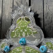 Miroir Vénitien En Verre De Murano Incolore Et Bleu