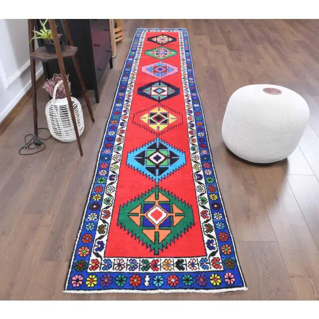 Vintage Turkish Oushak Handmade Wool Cotton Red Runner Rug 77x420