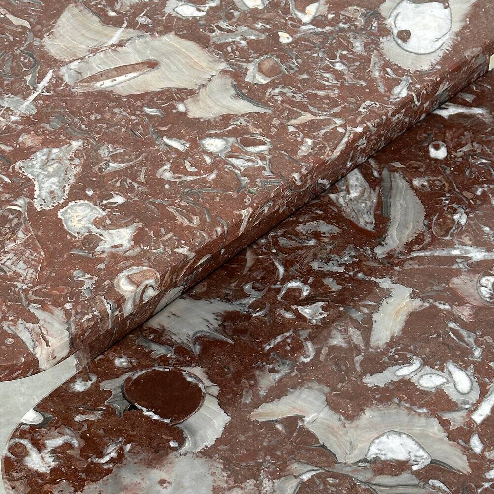 Set of 2 Belgian Rouge Griotte marble coffee tables, vintage postmodern nesting