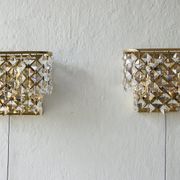 Appliques murales en laiton et cristal en verre de Palwa
