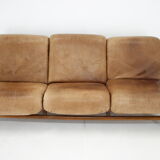 1970s Brutalist Dutch Oak and Leather 3 Seater Sofa
