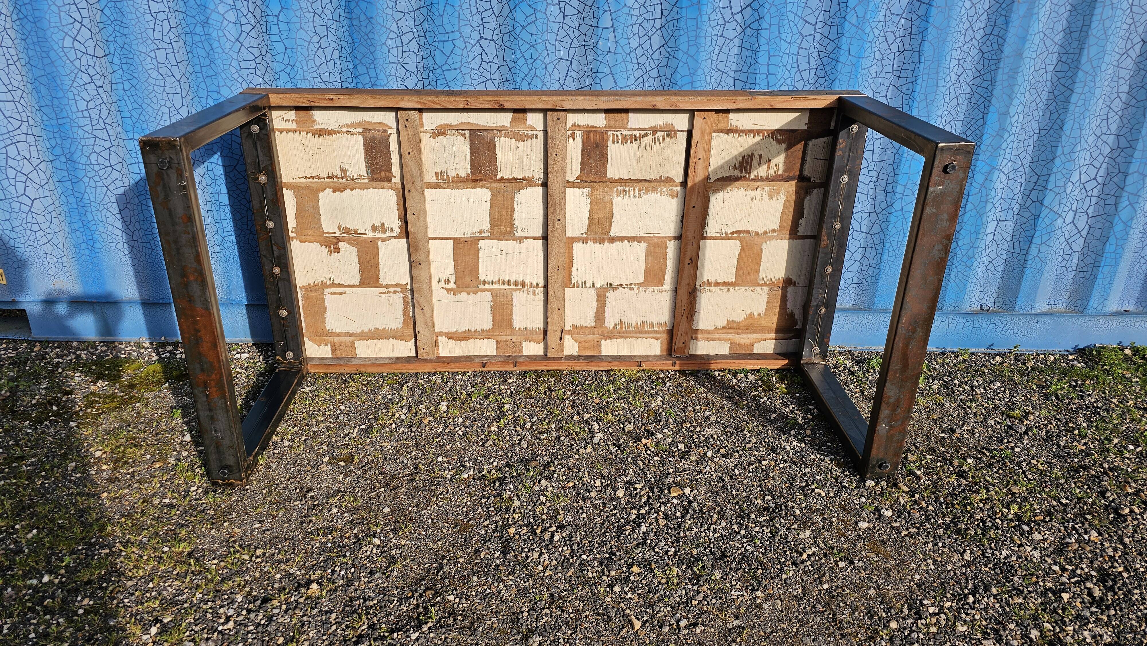 Industrial table 200 x 100 cm with wooden top + metal base