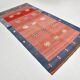 5x10 Blue and Red Vintage Kilim Rug, Handwoven Wool Area Rug, 149x291Cm