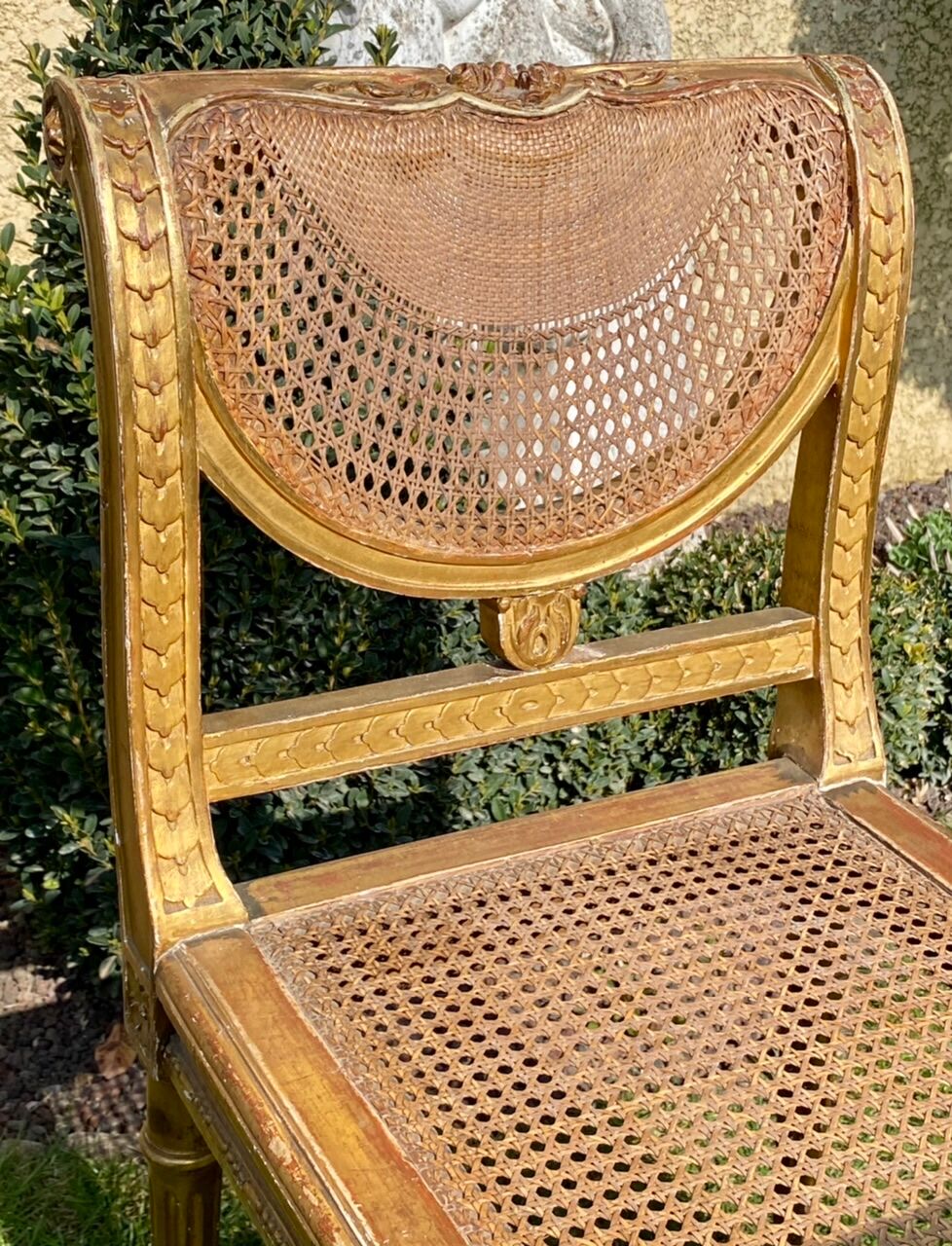 Petite Banquette Bois Doré and Cannage Style Louis XVI
