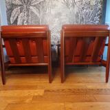 Pair of Scandinavian teak and leather armchairs