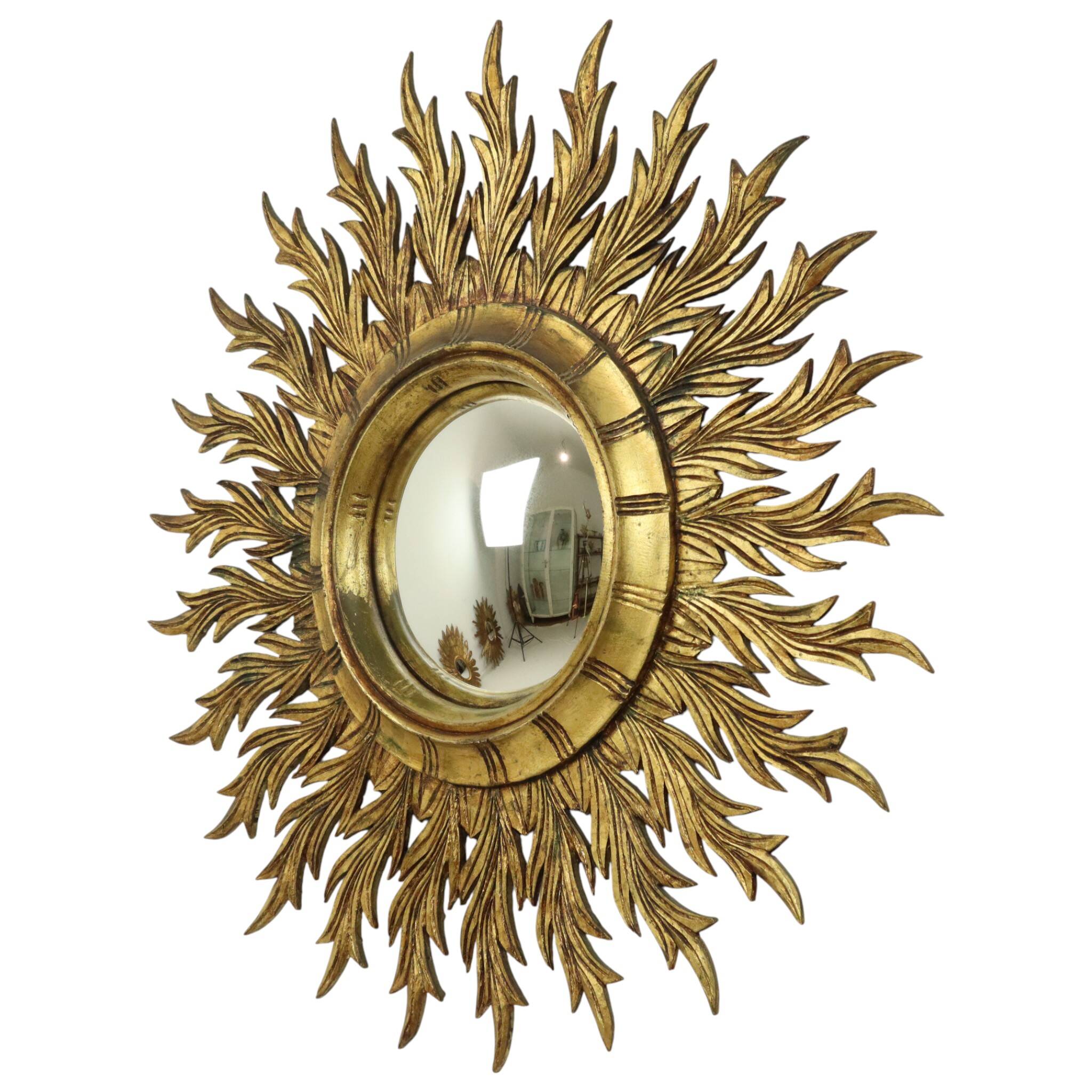 Large Rare Wooden Sun Mirror Sunburst Gold Leaf XL 86cm