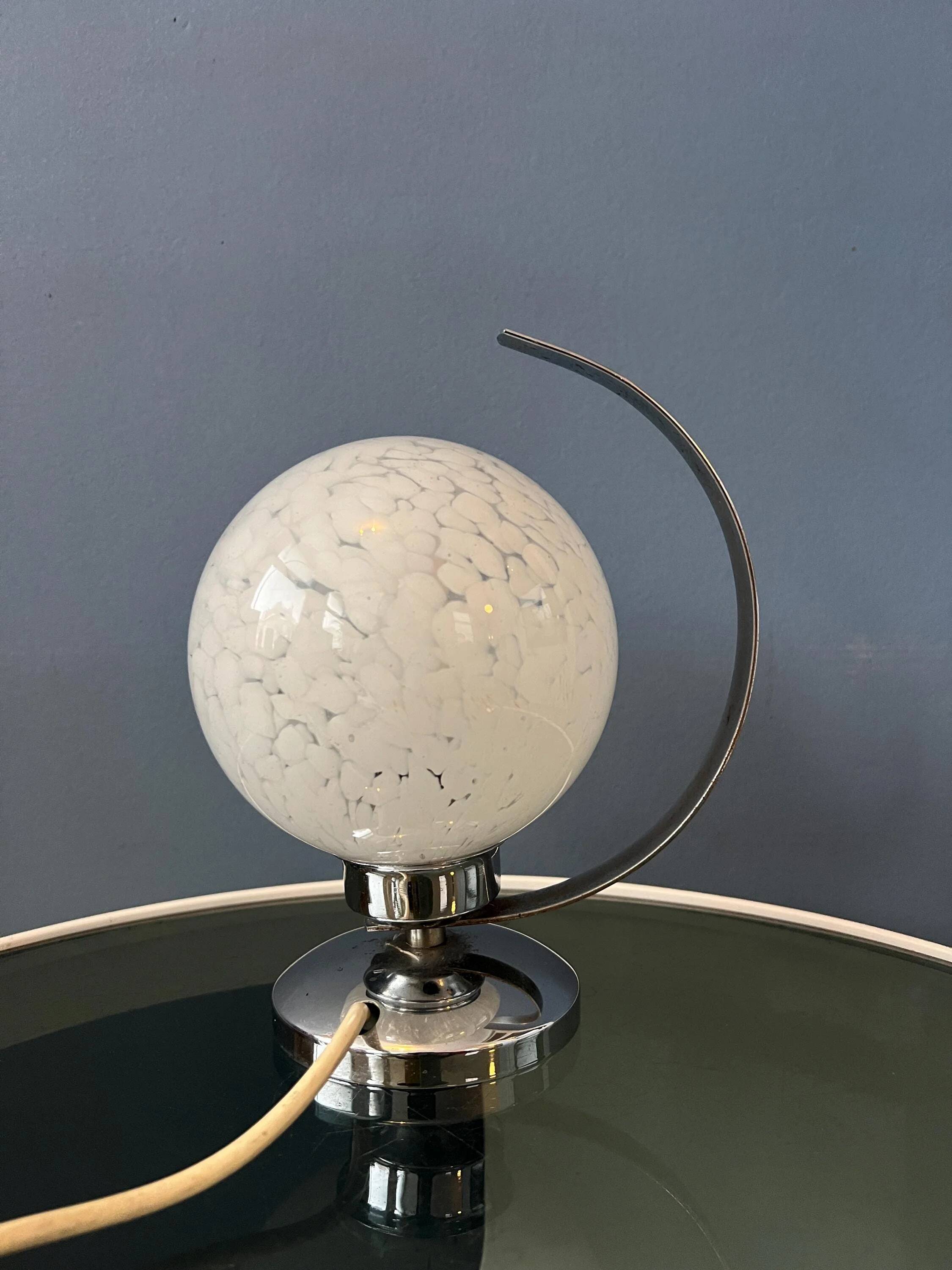 Vintage chrome table lamp with glass shade
