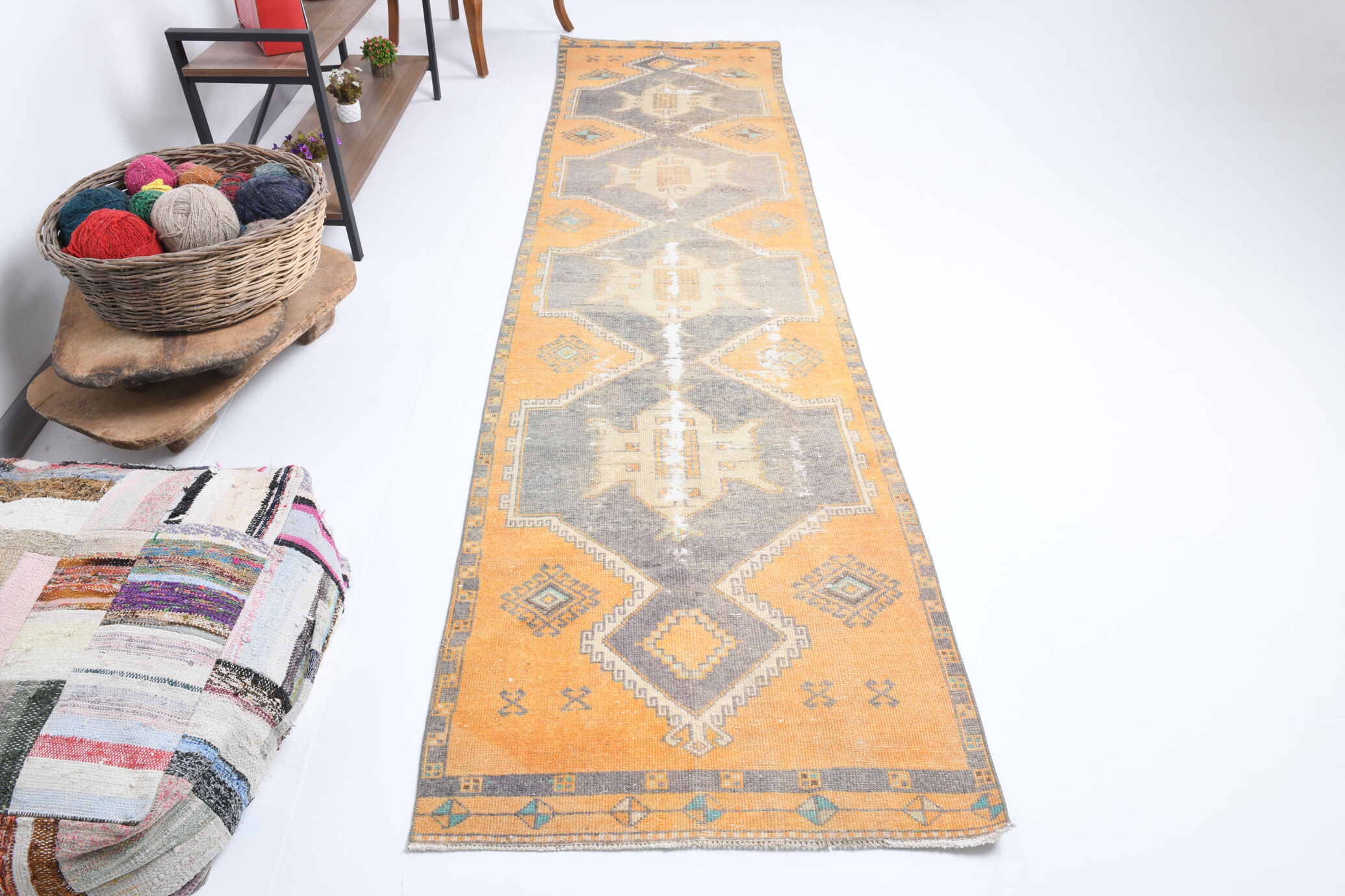 3x11 orange vintage runner rug, 88x341cm