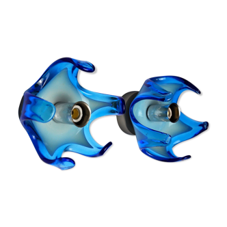 Pair of wall lamps Mazzega Murano, Blue blown glass, Italy, 1970