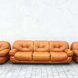 Canapé et fauteuils en cuir cognac par Sapporo pour Mobil, Italie