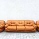 Canapé et fauteuils en cuir cognac par Sapporo pour Mobil, Italie