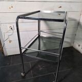 Vintage chrome metal dessert trolley with smoked glass from the 1970s.