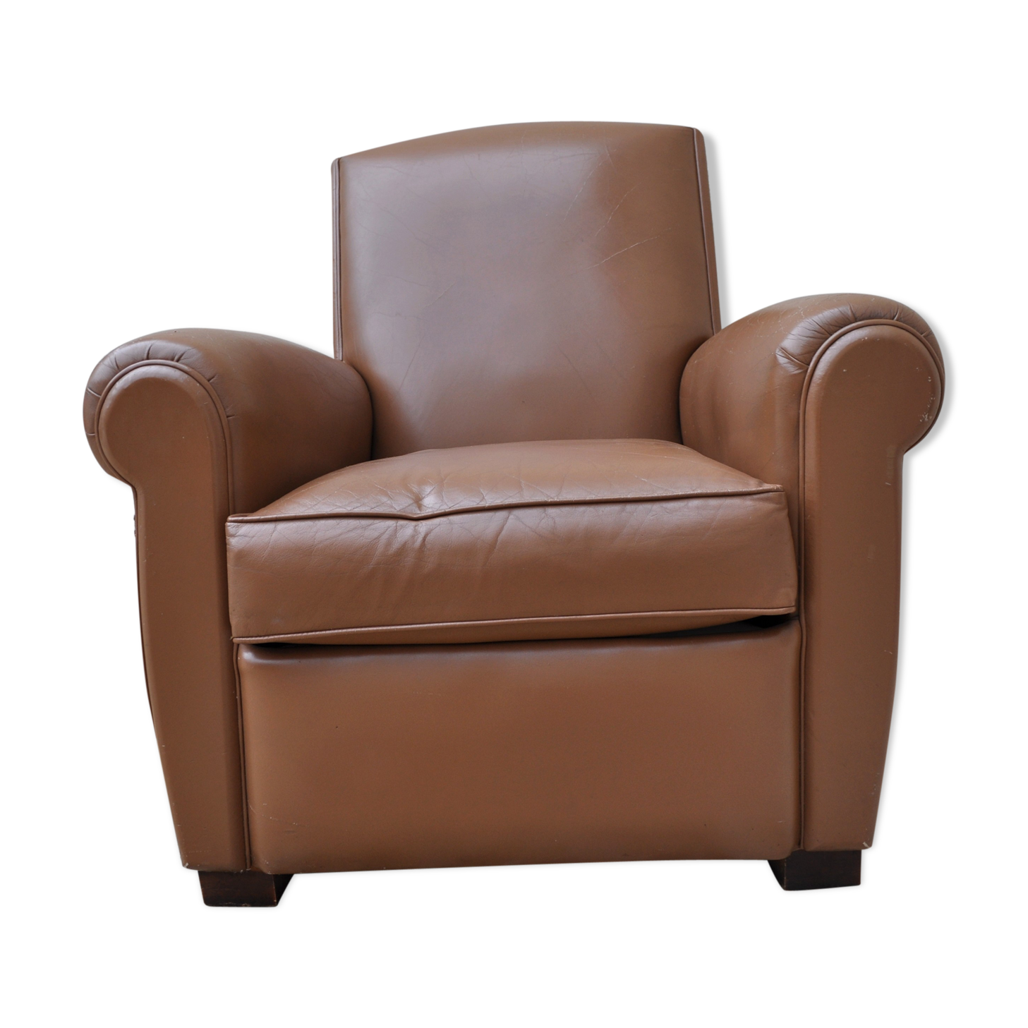 Vintage caramel leather club armchair
