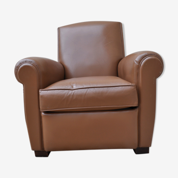 Vintage caramel leather club armchair