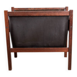 Danish magazine rack in rosewood and leather, 1960.