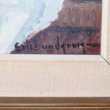 Original Swedish oil painting on canvas from the mid-century "Still Life with Bowl of Fruit" by Eric Lundgren -