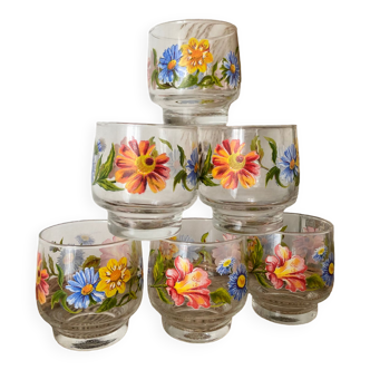 Vintage set of 6 glasses flowers of the near