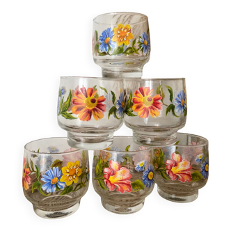 Vintage lot de 6 verres fleurs des près