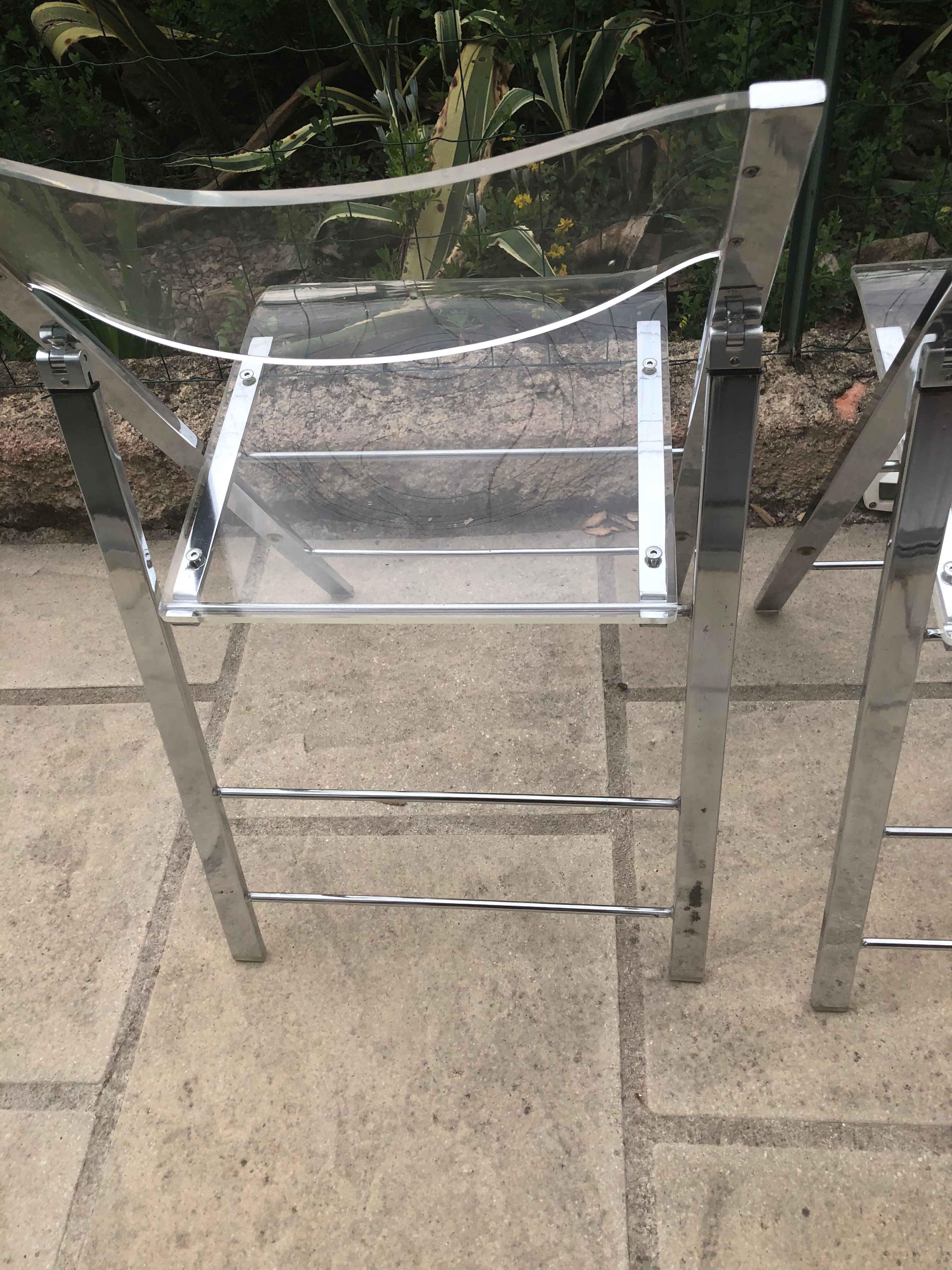 Plexiglass and chrome metal design folding chairs