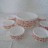 Saladier - t 6 cups scania orange flowers vintage arcopal