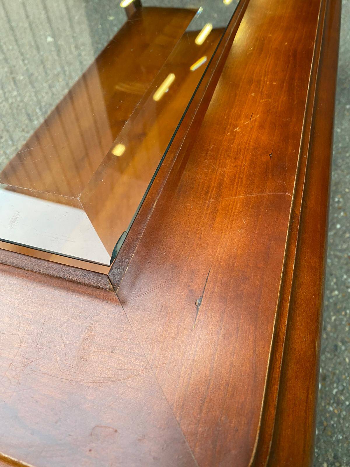 Louis XIV coffee table in solid wood and glass with 2 drawers