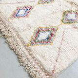 Moroccan Berber carpet azilal ecru with colored diamonds 195x132cm