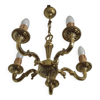 French Vintage 5 Light Quality Brass Chandelier Scroll Acanthus Arms 5452