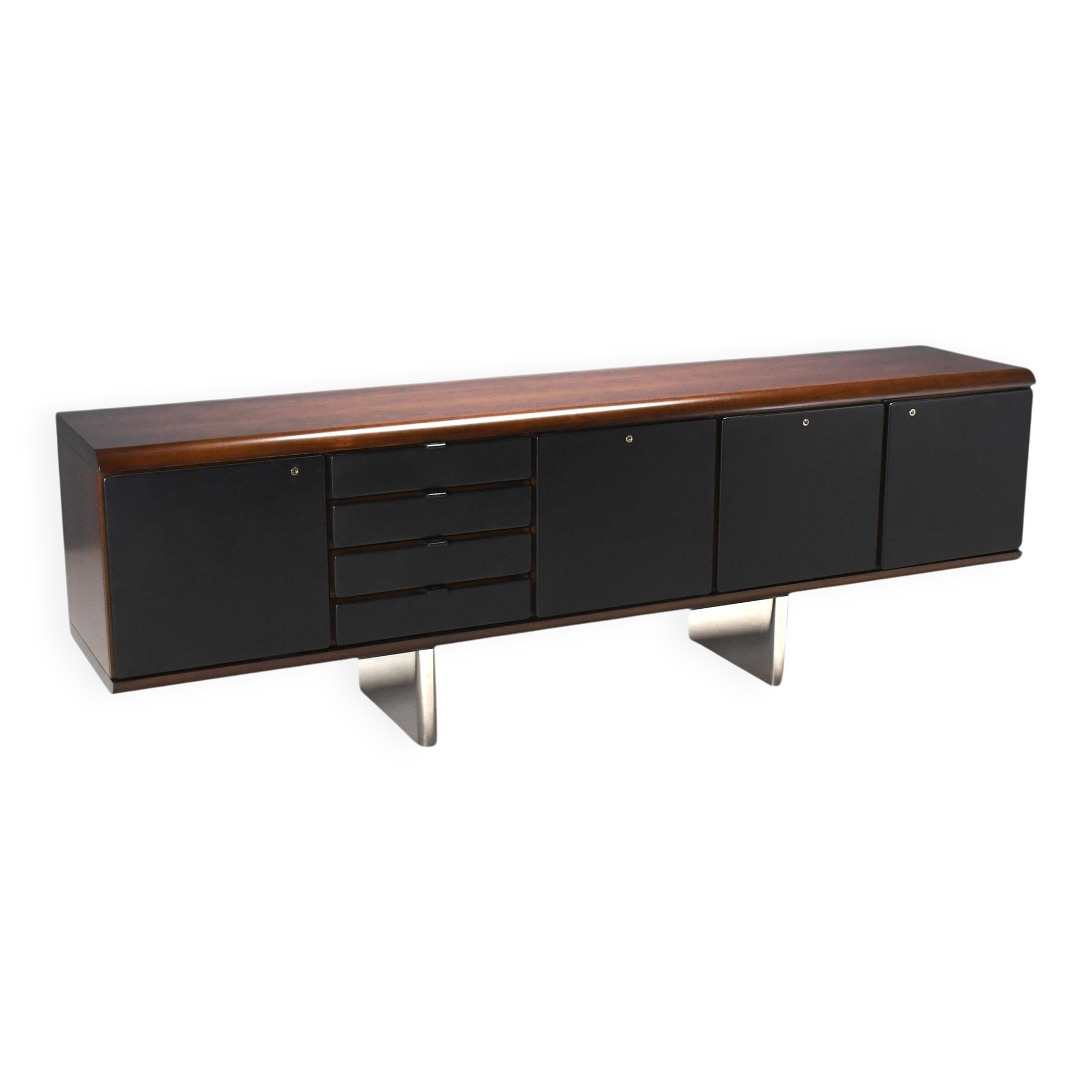 Walnut, metal and leather buffet by Hans von Klier “Il Ponte” for Skipper, 1970s.