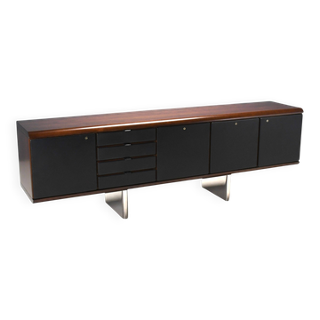 Walnut, metal and leather buffet by Hans von Klier “Il Ponte” for Skipper, 1970s.