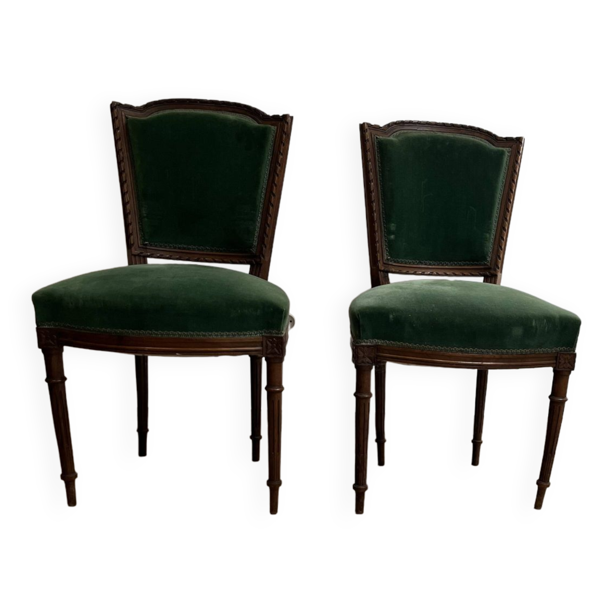Pair of chair louis xvi period wood green trim