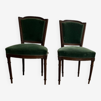 Pair of chair louis xvi period wood green trim