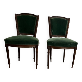 Pair of chair louis xvi period wood green trim