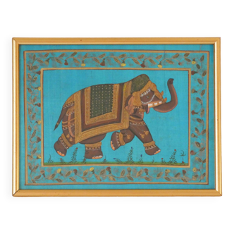 Framed Indian Silk Painting Elephant Ganesh Painting Rajasthan