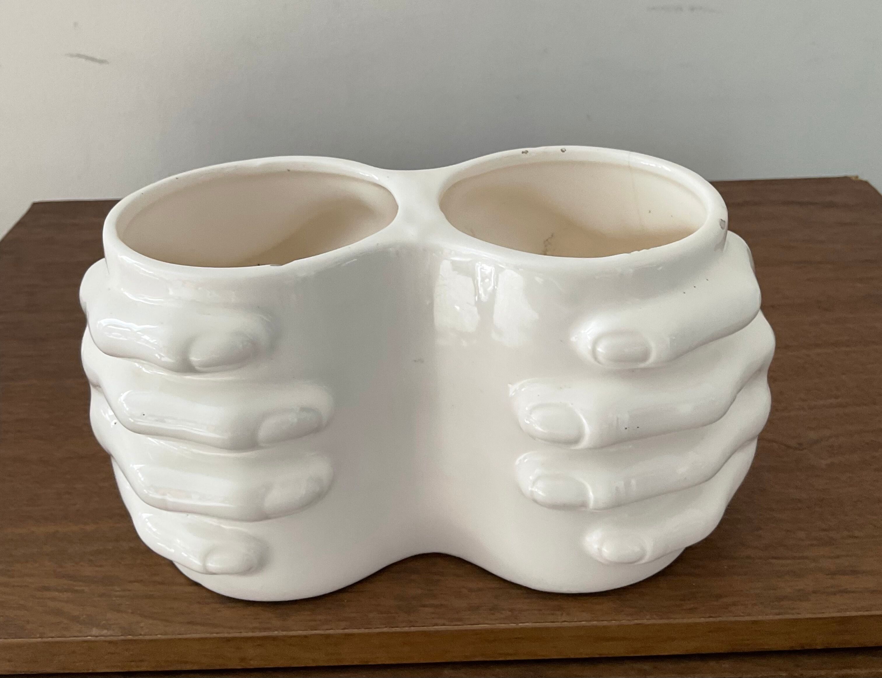 Vintage vase Enamelled ceramic hands 70s