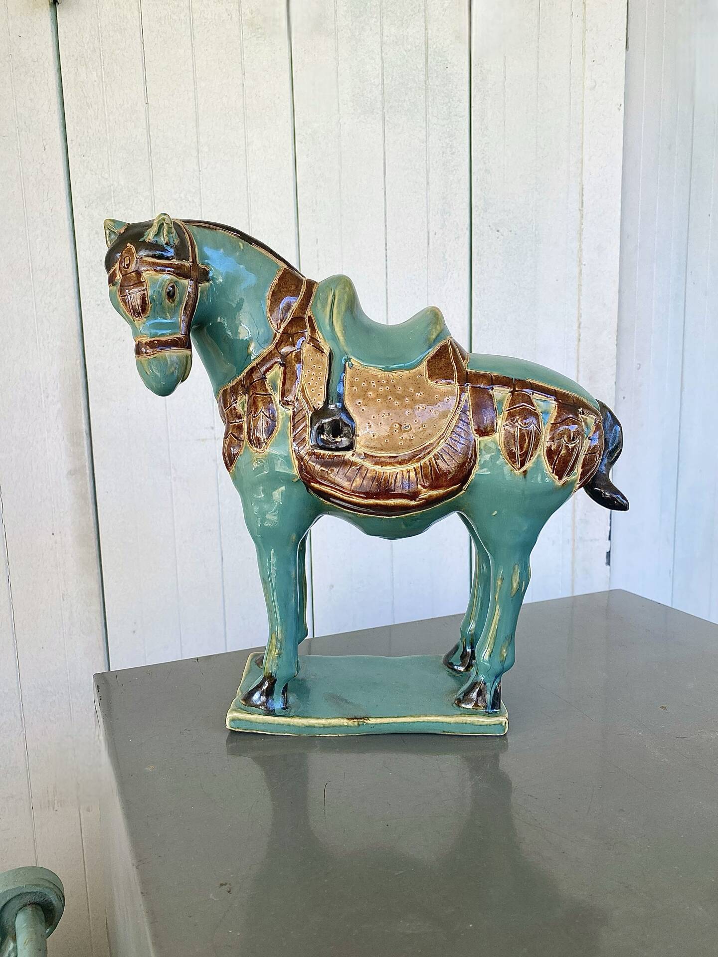 Vintage turquoise glazed ceramic horse